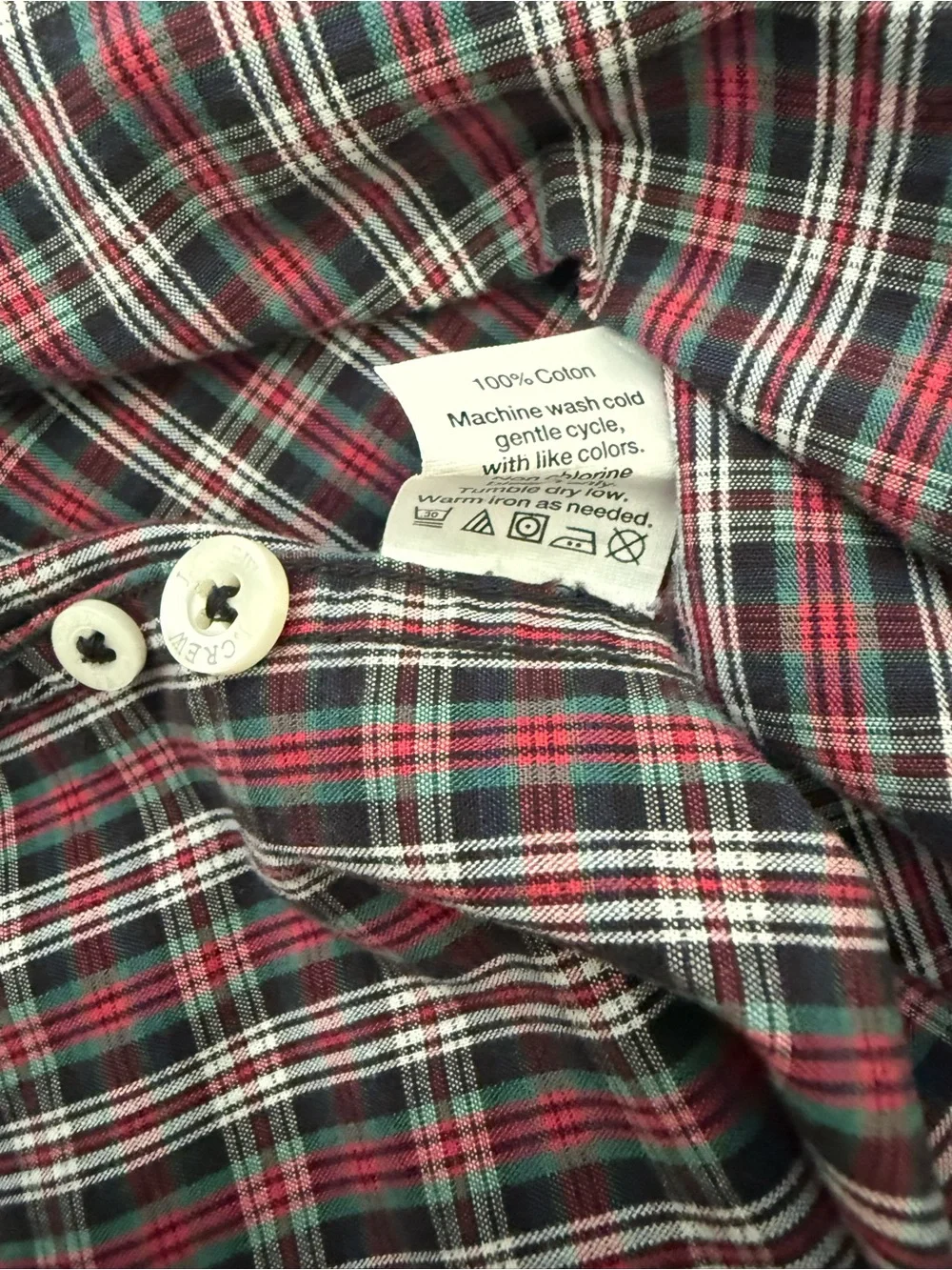 J. Crew Men's Red Navy Plaid Button-Down Shirt size Medium 100% Cotton